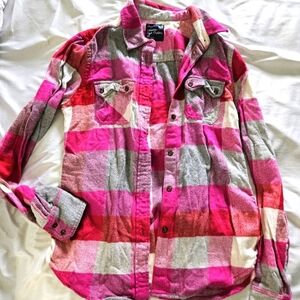American Eagle Outfitters Pink Plaid Button-Down Shirt